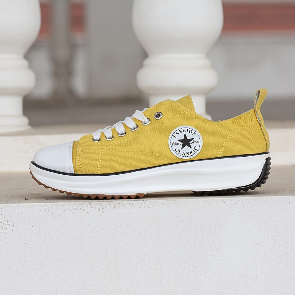 Women's Platform Canvas Shoes Low Top Lace Up Round Toe Casual Shoes