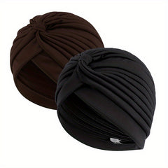 2pcs Pleated Turban Cap Head Wrap Elastic Hijab Hat Beanie Chemo Hats