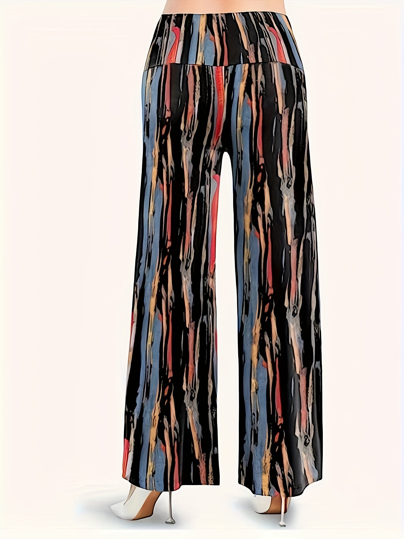 Wide Leg Print Pants Elastic Waist Women's Casual Pants