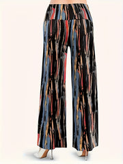 Wide Leg Print Pants Elastic Waist Women's Casual Pants