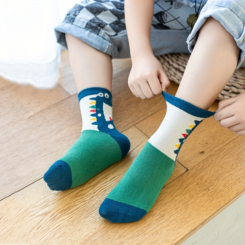 5 Pairs Kids Dinosaur Pattern Sports Socks for Spring and Autumn