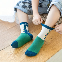 5 Pairs Kids Dinosaur Pattern Sports Socks for Spring and Autumn