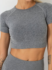 2pcs Seamless Workout Sets Crop Top & Biker Shorts Women's Activewear