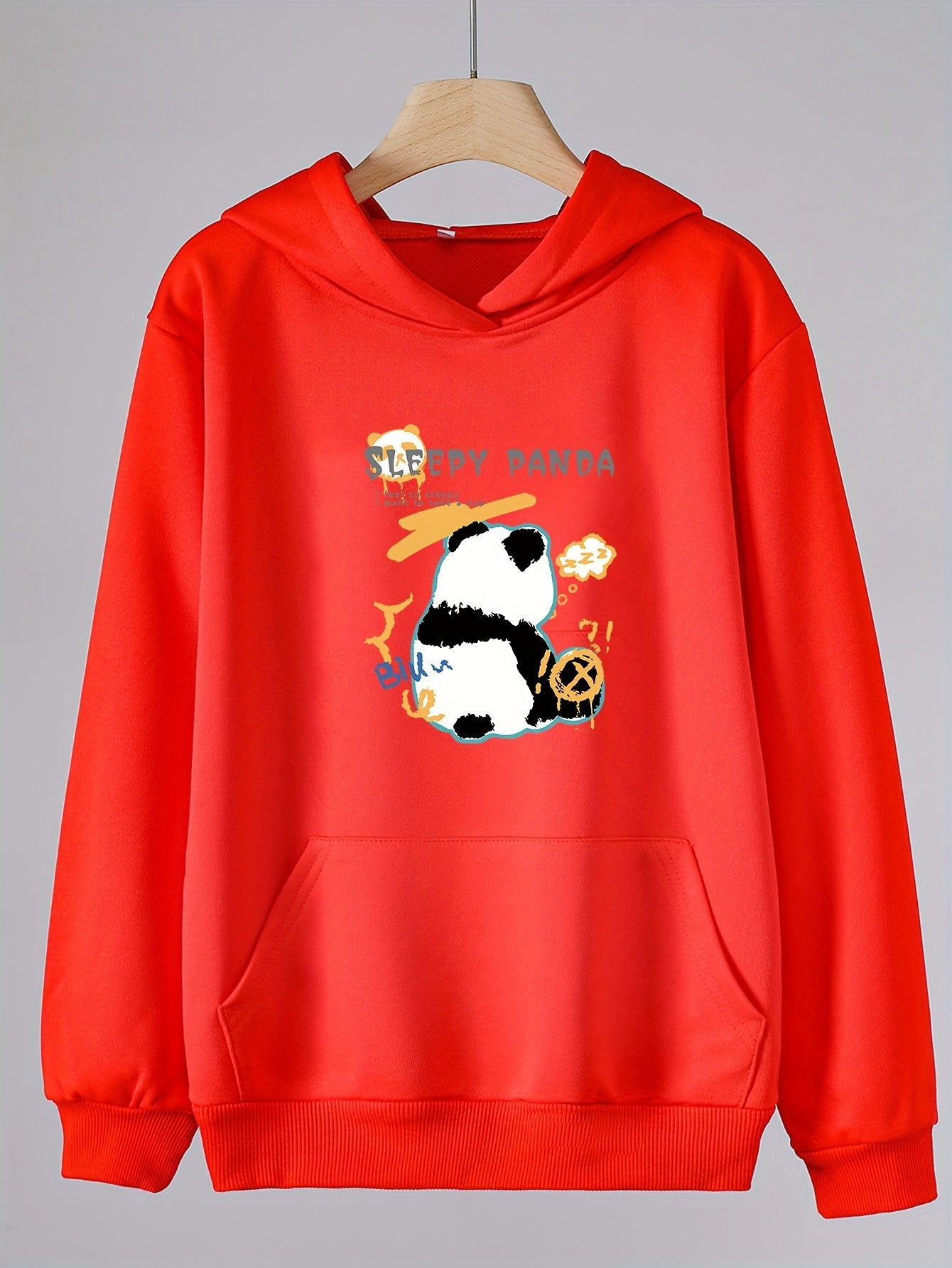 Girls Panda Pattern Hooded Sweatshirt Long Sleeve Comfy Pullover for Girls