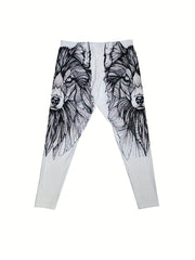 Women's Tribal Wolf Print High Rise Leggings