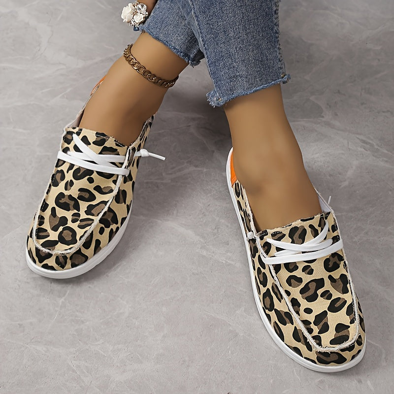 Leopard Pattern Loafers Lace Up Slip On Shoes