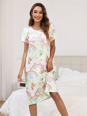 Cartoon Bear Print Lounge Dresses & Comfy Short Sleeve Home Dress