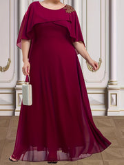 Floral Appliques Wrap Cape Sleeve Party Dress