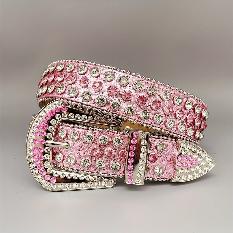 Y2K Pink Rhinestone Belts Cowgirl Studded Women Jeans Belt