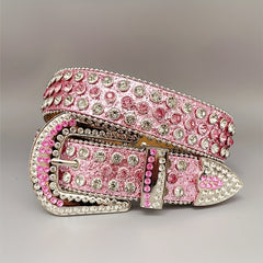 Y2K Pink Rhinestone Belts Cowgirl Studded Women Jeans Belt