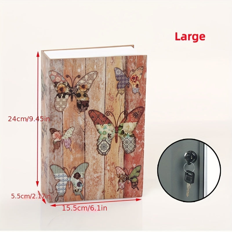 Simulation Butterfly Money Box Bookcase Storage Box with Key Lock