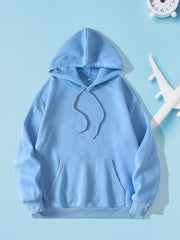 Women's Solid Sweatshirt Kangaroo Pocket Hoodie Long Sleeve