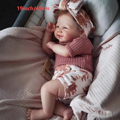 19in Realistic Vinyl Smiling Reborn Doll w/Fabric Body Hand Implanted Hair