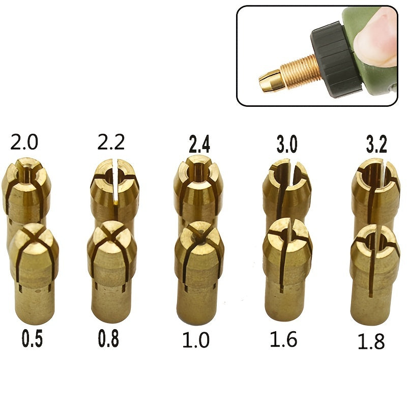 11pcs Brass Collet Set Rotary Tool 0.5-3.2mm Replacement Nut Quick Change Drill