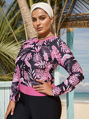 Tropical Print Zip Front Diving Top