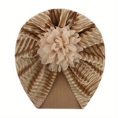 Velvet Chiffon Flower Baby Hat 0-3 Years All Seasons