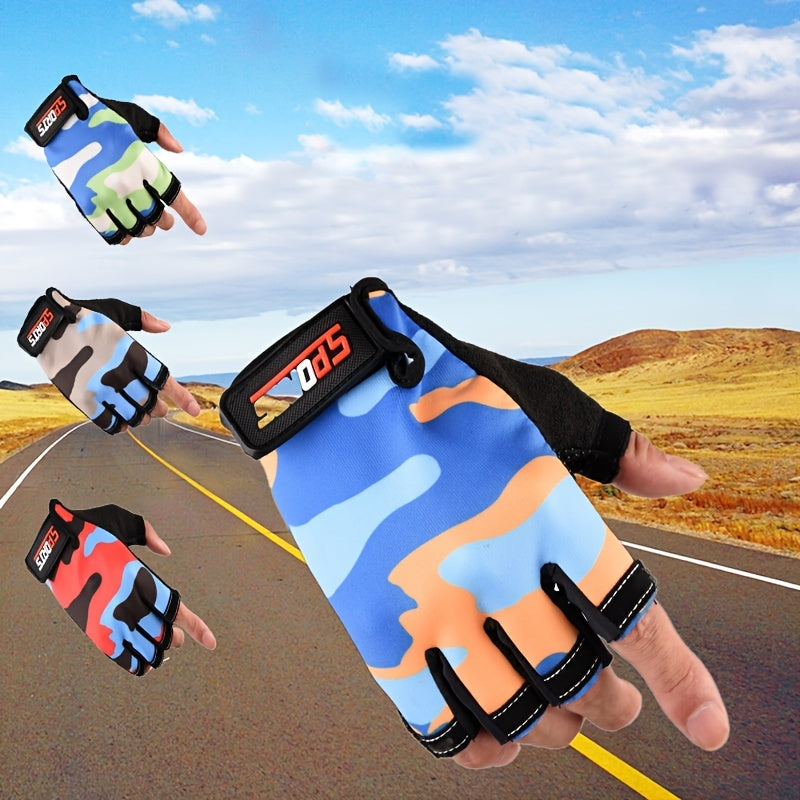 Breathable Half Finger Camo Cycling Gloves w/ Silicone Grip for Men Women