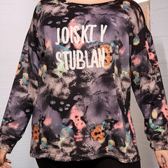 Tie Dye & Letter Print Long Sleeve Crew Neck Tee