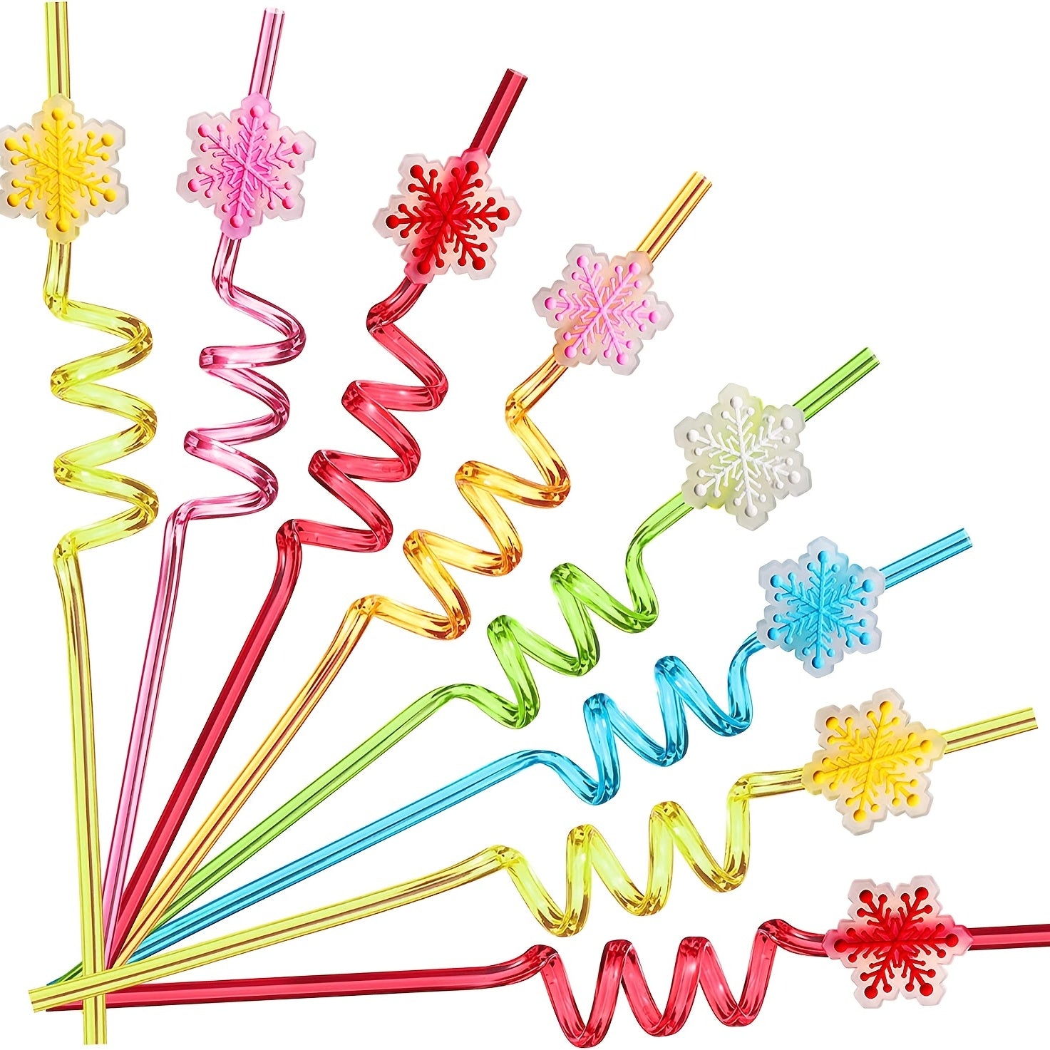24 Snowflake Straws & 2 Cleaning Brushes Winter Party Supplies