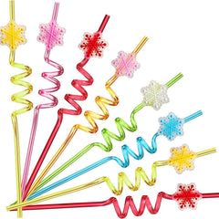24 Snowflake Straws & 2 Cleaning Brushes Winter Party Supplies