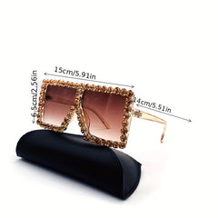 Y2K Square Sunglasses Oversized Rhinestone Eyeglasses