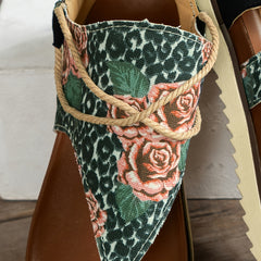 Rose & Leopard Print Thong Sandals Roman Style Beach Sandals