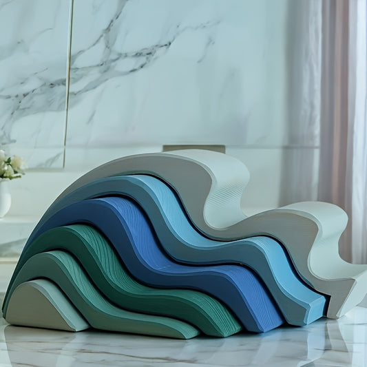 Decorative Wooden Toy Building Blocks with Realistic Wave Patterns