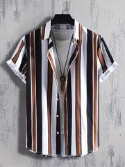 Stripe Print Men's Casual Short Sleeve Shirt for Summer Vacation