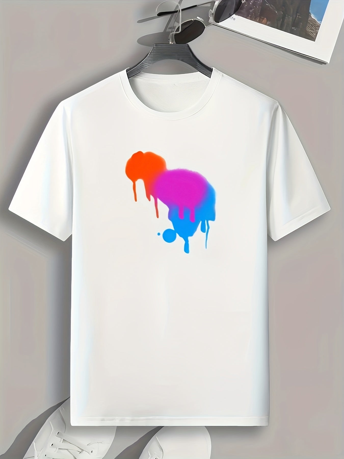 Gradient Splatter Print Men's Active T-shirt Stretch Tee For Summer