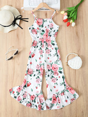 Girls Flower Pattern Jumpsuit Sleeveless Romper Ruffle Bottom Kids Clothes
