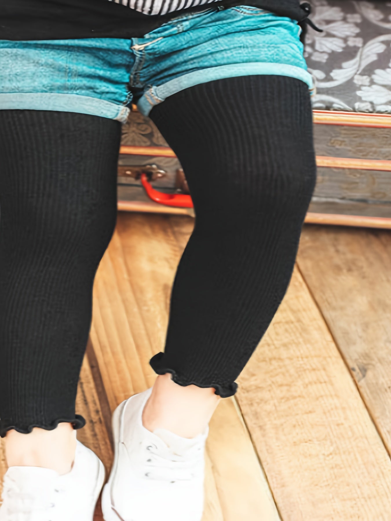 Girls Frill Edges Stretch Legging Pants Skinny Fit Footless Legging Bottoms