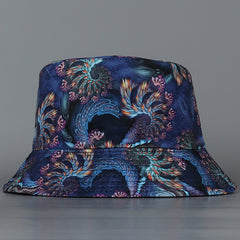 Casual Reversible Bucket Hat Vintage Swirl Feather Florets Print Fisherman Cap