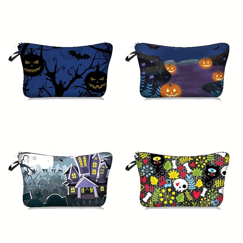 Halloween Makeup Bag Pumpkin Castle Print Cosmetic Case Zipper Toiletry Pouch