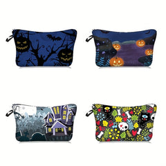 Halloween Makeup Bag Pumpkin Castle Print Cosmetic Case Zipper Toiletry Pouch