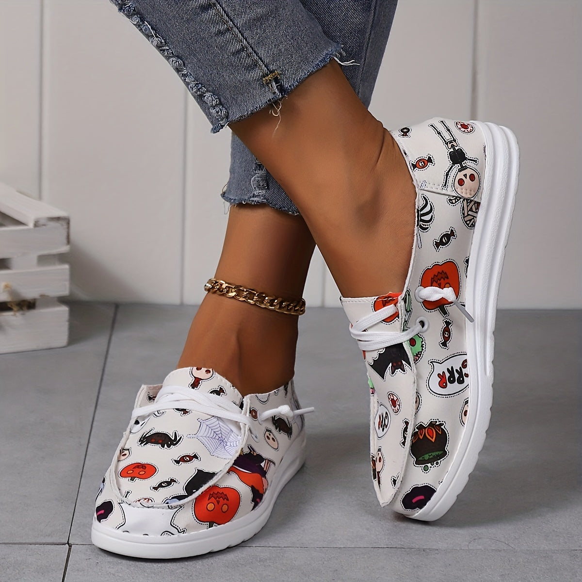 Halloween Pumpkin Skeleton Skate Shoes
