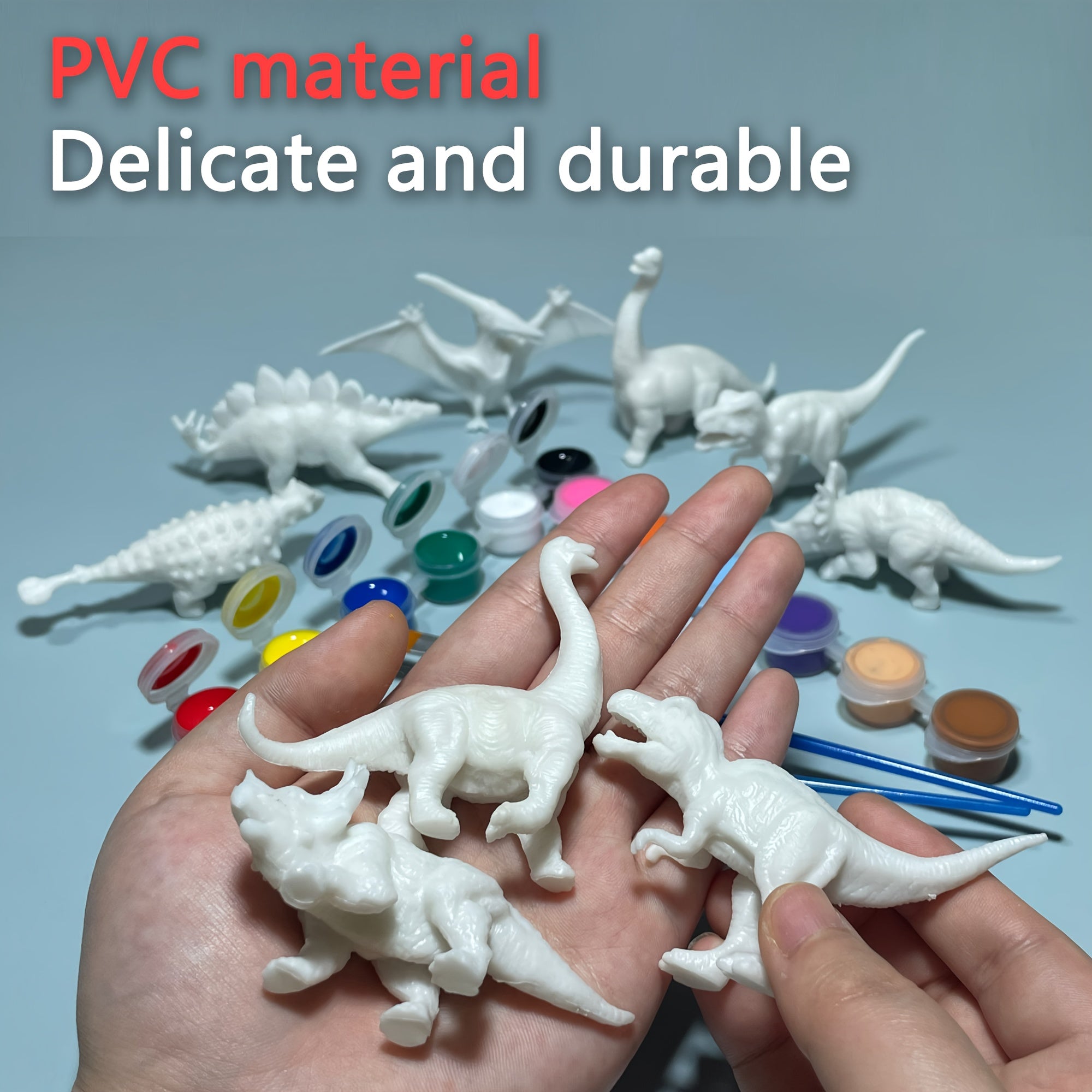11pcs Kids Painting Set 6 Dinosaurs 12 Colors 2 Brushes 1 Palette PVC Material