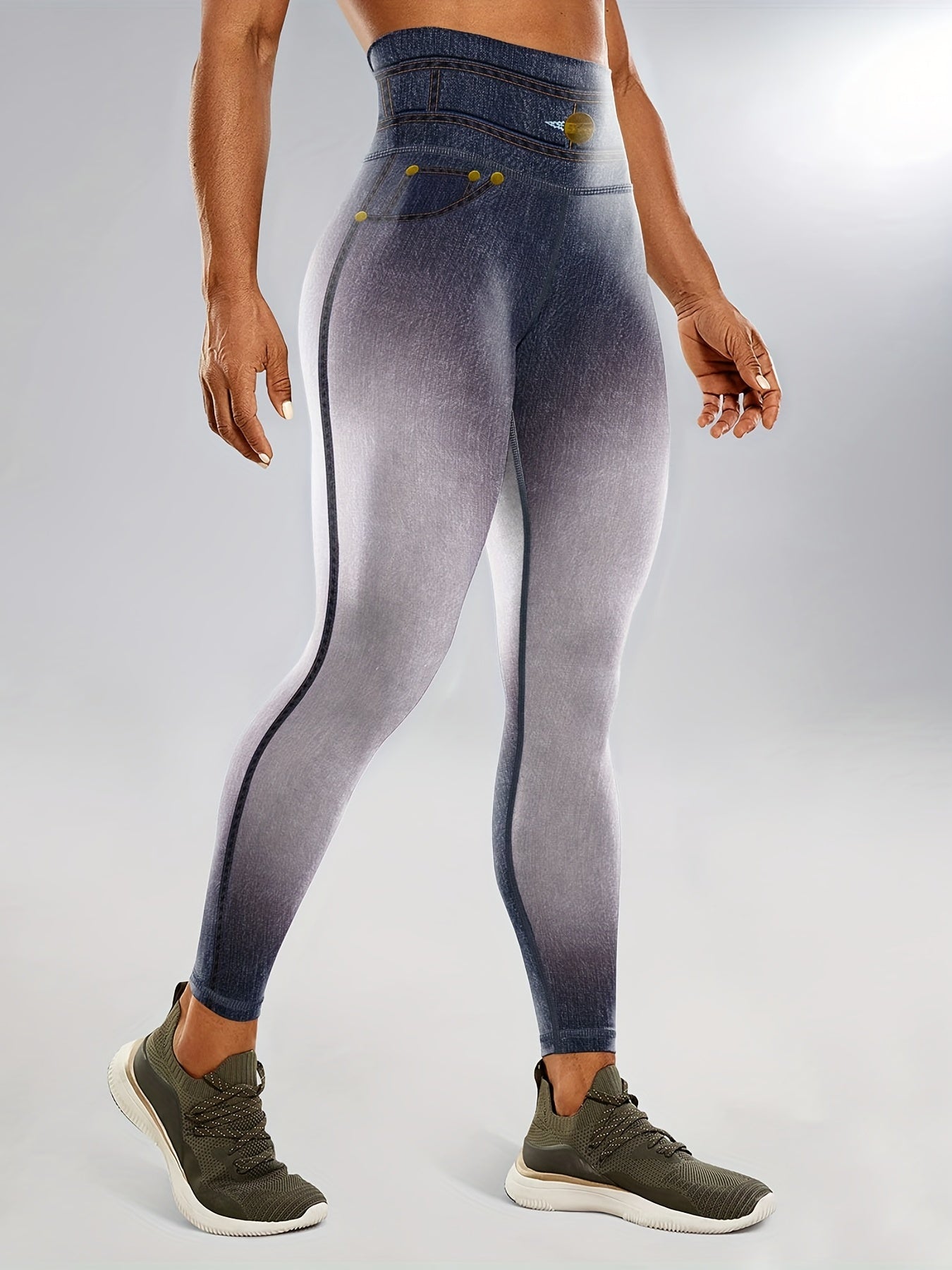 Denim Print Gradient Yoga Leggings High Waist