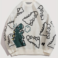 Dinosaur Pattern Knitted Sweater Men's Casual Warm Round Neck Pullover