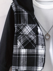 Kids Plaid Hooded Jacket Casual Button Down Hoodie