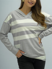 Women's Striped Hoodie Block Hooded Sweatshirt