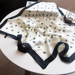 Camellia Flower Bandana Silk Neckerchief Scarf Head Wrap