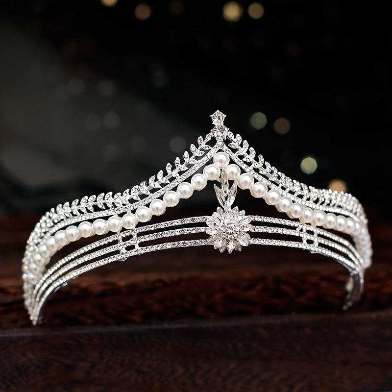 Faux Pearl Crystal Bridal Crown Hairband Party Favor Decorations