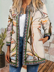 Abstract Print Open Front Jacket Women's Clothing