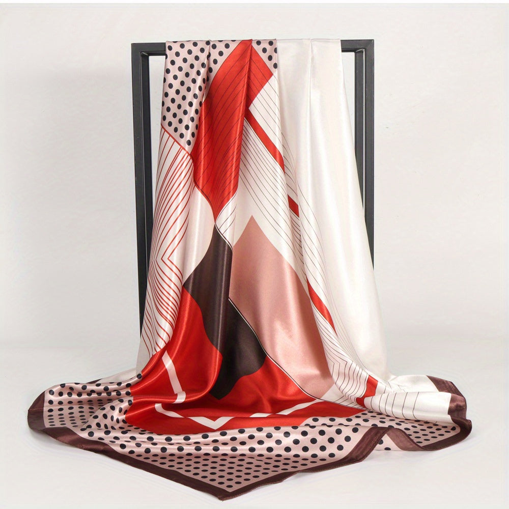 Geometric Block Satin Bandana Shawl Silk Square Scarf Windproof Head Wrap