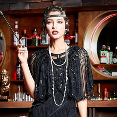 Vintage Punk Shawl Sequin Beaded Short Cape Mesh Wrap