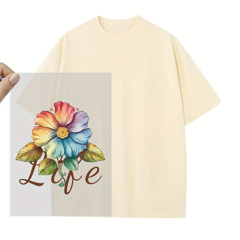 Cartoon Rainbow Flower Transfer Designs Heat Press Patches DIY Clothing
