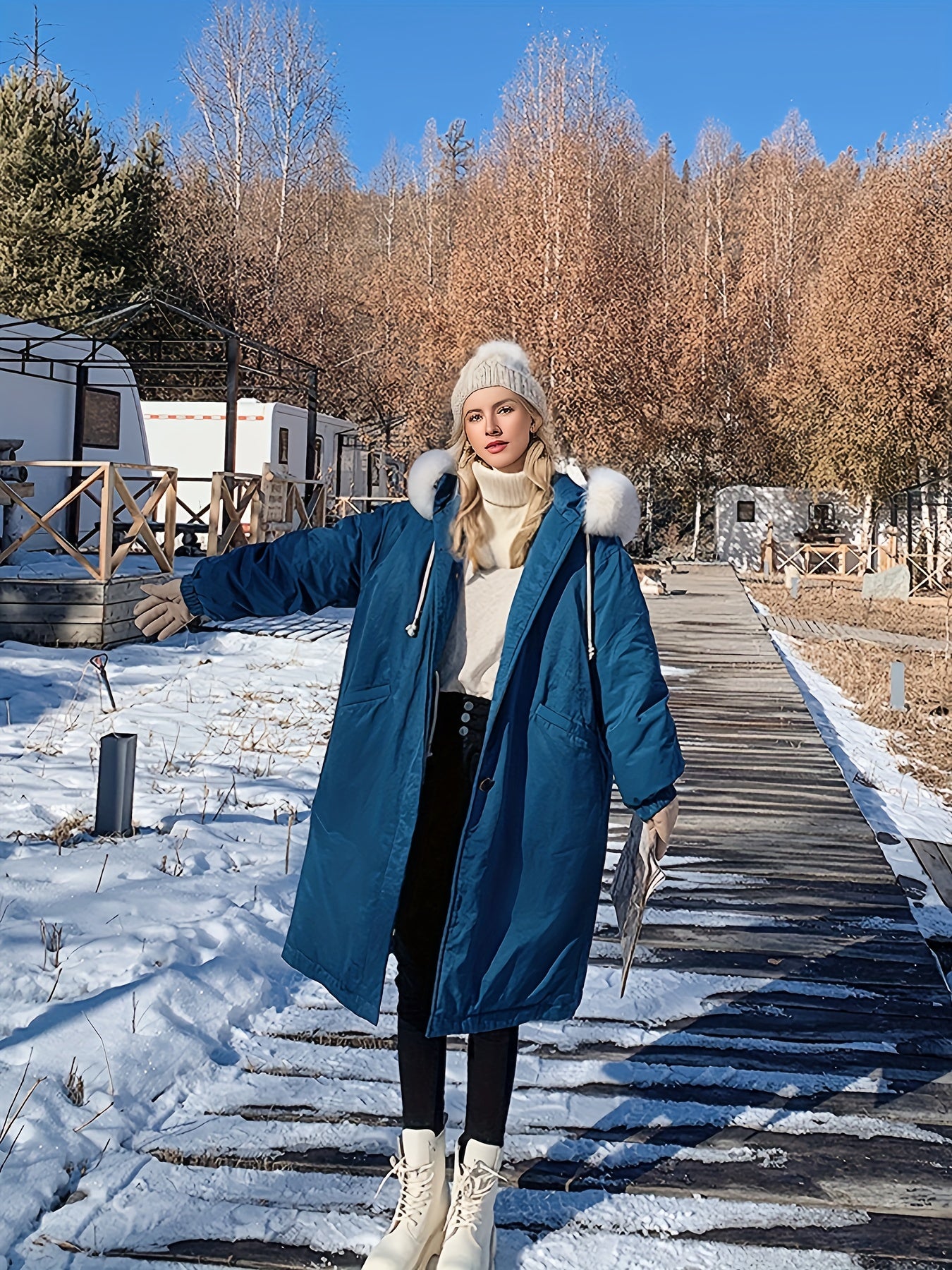 Women's Fleece Hooded Jacket for Winter Sports