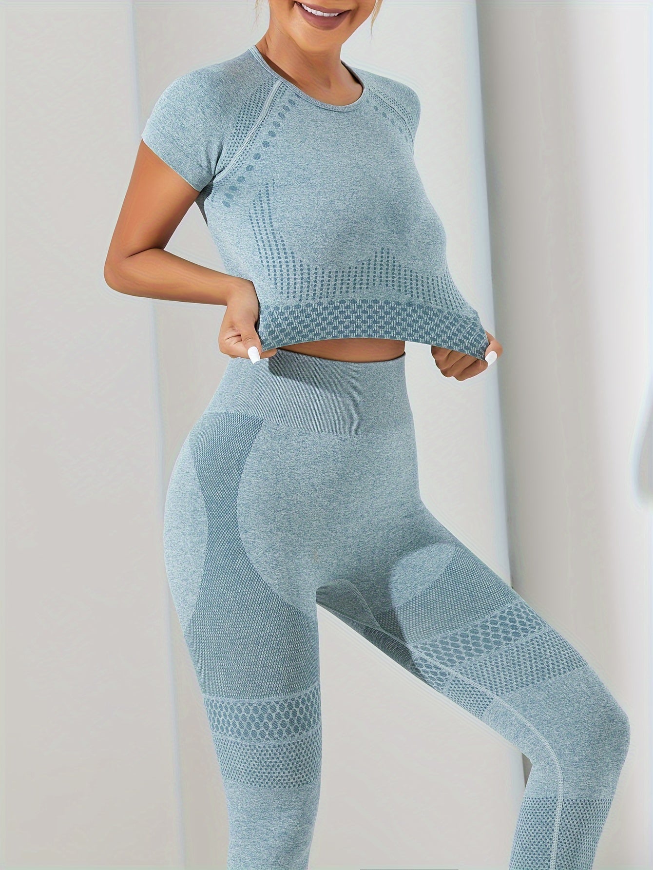 2pcs Stretchy Crop Top & Leggings Workout Set for Women