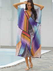 Boho Cover Up Women's Plus V Neck Geometric Print Short Sleeve