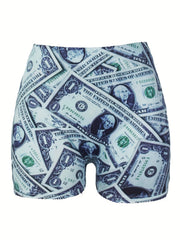 Dollar Print Skinny Shorts Yoga Casual Summer Shorts